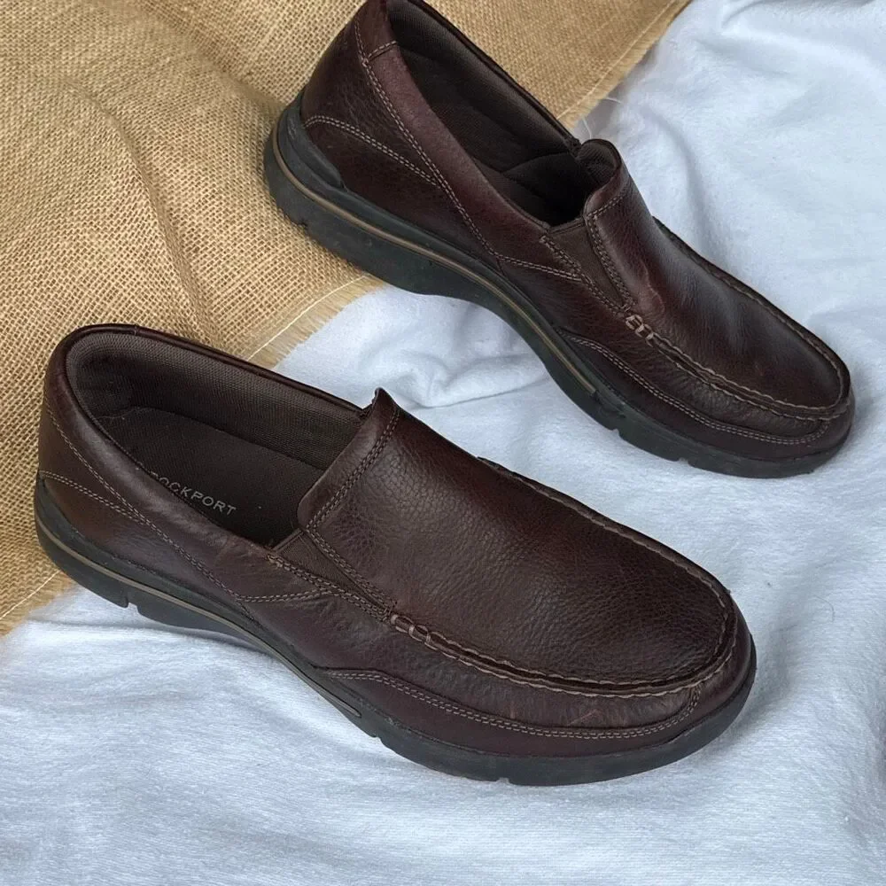 Rockport Slip On Brown Leather Classic Loafers Business Casual size 9.5